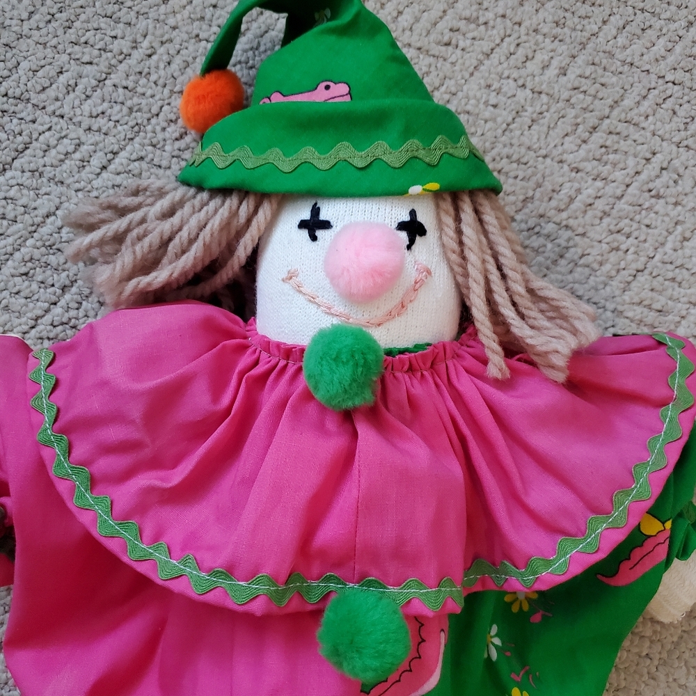 Vintage Cloth Colorful Clown 22"